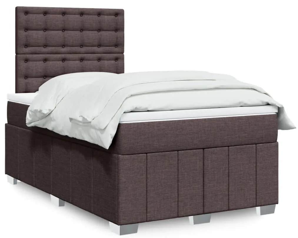 vidaXL Κρεβάτι Boxspring με Στρώμα Σκούρο Καφέ 120x200 εκ. Υφασμάτινο