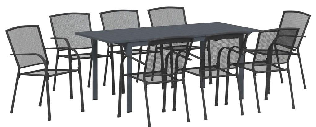 vidaXL Σετ Τραπεζαρίας Κήπου 9 pcs Μαύρο Μεγάλο Μέταλλο