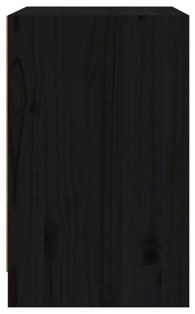 Κομοδίνο Μαύρο 40 x 31 x 50 εκ. από Μασίφ Ξύλο Πεύκου - Μαύρο