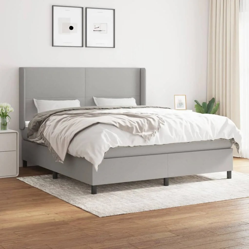 vidaXL Κρεβάτι Boxspring με Στρώμα Ανοιχτό Γκρι 180x200 εκ. Υφασμάτινο