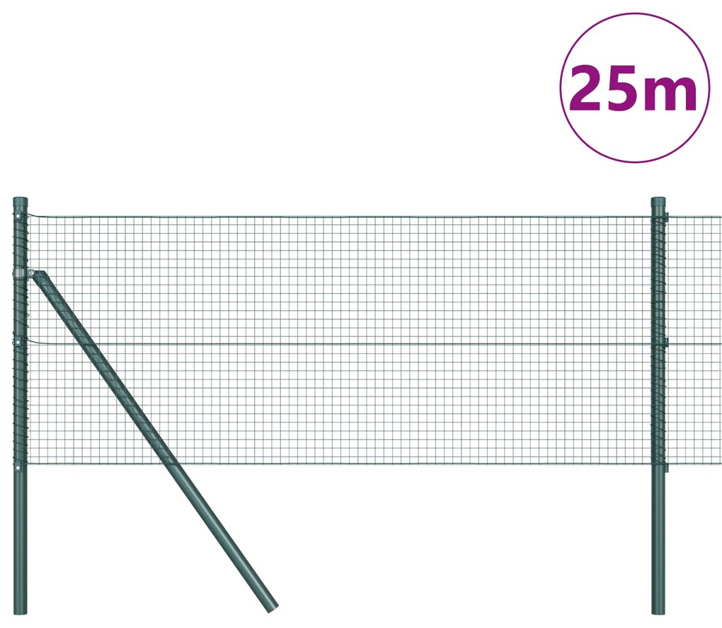 vidaXL Συγκολλητό Πλέγμα με 13 Πόλους Πράσινο 0.4x25 μ Χάλυβας