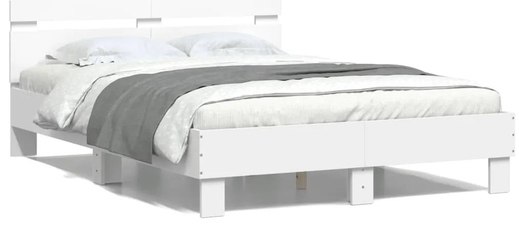 vidaXL Πλαίσιο Κρεβατιού με κεφαλάρι Λευκό 135x190 εκ Επεξεργ. Ξύλο