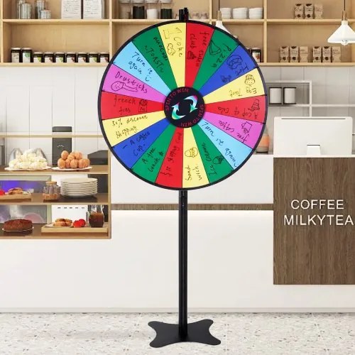 VEVOR 36 inch Spinning Prize Wheel, 18 Slots Spinning Wheel, Roulette Wheel with a Dry Erase and 2 Markers, Tabletop or Floor Standing Win Fortune Spin Games in Party Pub Trade Show Carnival
