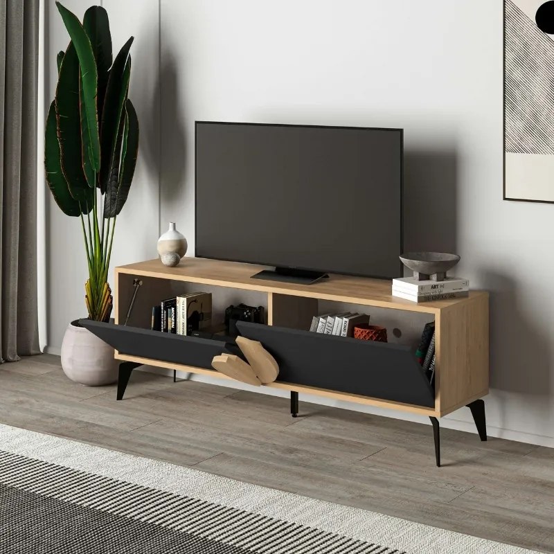 Έπιπλο τηλεόρασης Gora Megapap χρώμα sapphire oak - silky black 140x35,6x51εκ. - GP037-0249,1