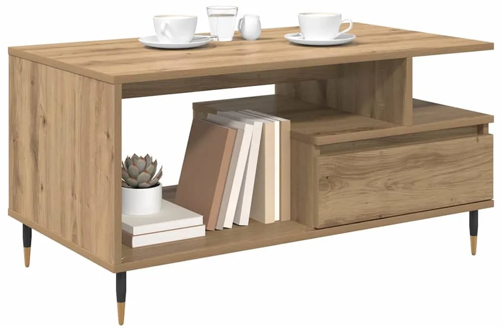 vidaXL Τραπεζάκι σαλονιού με συρτάρι Artisan Oak 90 x 49 x 45 εκ
