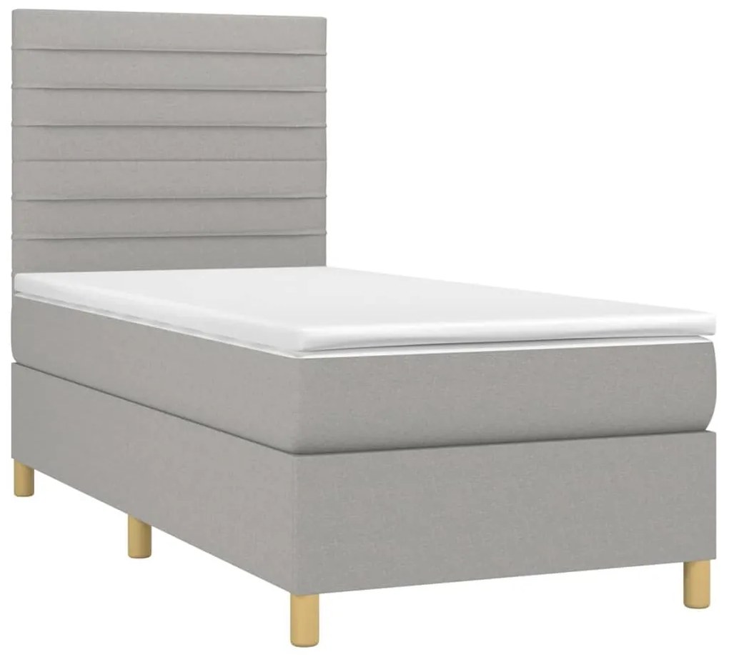 Κρεβάτι Boxspring με Στρώμα Ανοιχτό Γκρι 90x200 εκ. Υφασμάτινο - Γκρι