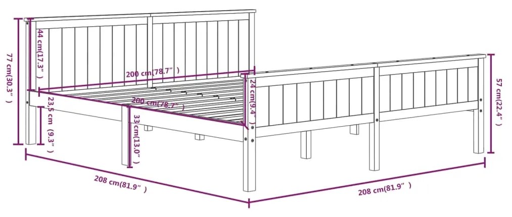 Πλαίσιο Κρεβατιού Σκούρο Καφέ 200 x 200 εκ. Μασίφ Ξύλο Πεύκου - Καφέ