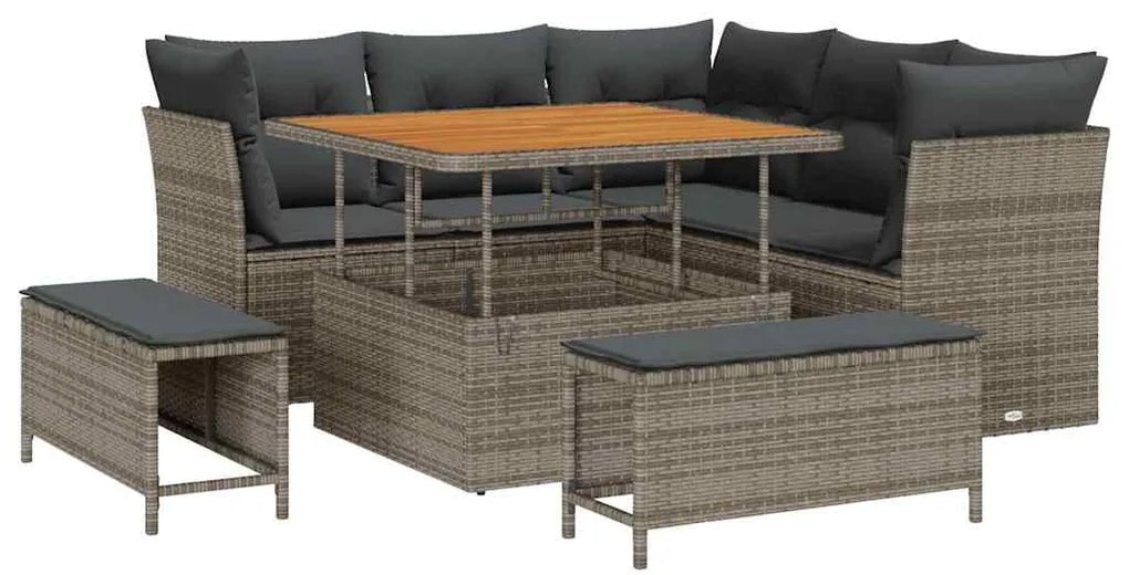 vidaXL Σετ Καναπέ Κήπου Ρυθμιζόμενο ύψος 8 pcs Γκρι συνθετικό ρατάν