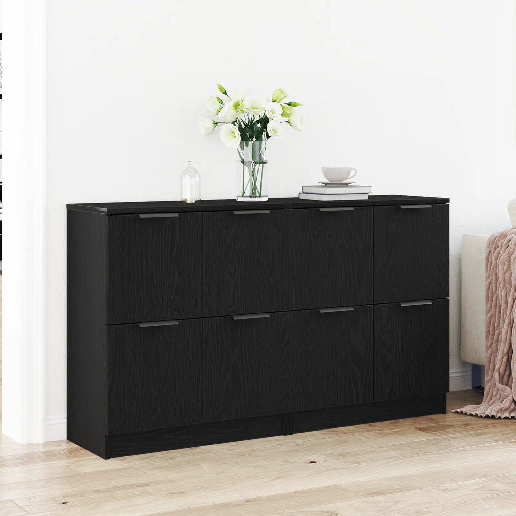 vidaXL Μπουφέδες 2 τμχ Μαύρο Δρυς 60x30x70 εκ Επεξεργασμένο Ξύλο