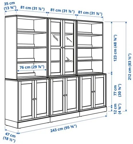 HAVSTA σύνθεση αποθήκευσης με γυάλινες πόρτες, 243x47x212 cm 495.348.93
