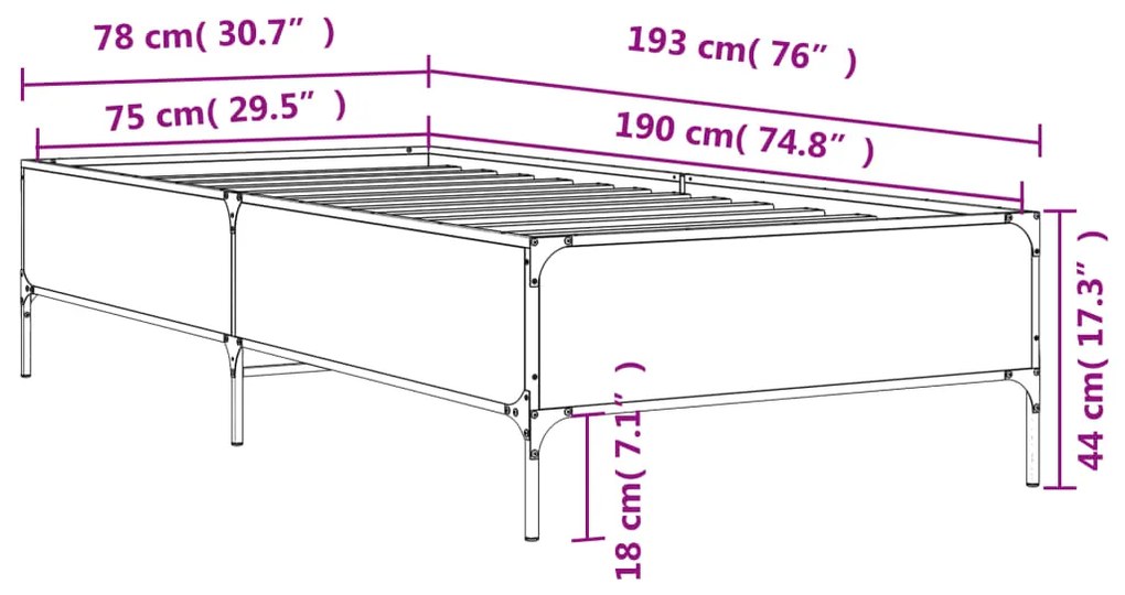 ΠΛΑΙΣΙΟ ΚΡΕΒΑΤΙΟΥ ΓΚΡΙ SONOMA 75X190 ΕΚ. ΕΠΕΞ. ΞΥΛΟ &amp; ΜΕΤΑΛΛΟ 844994