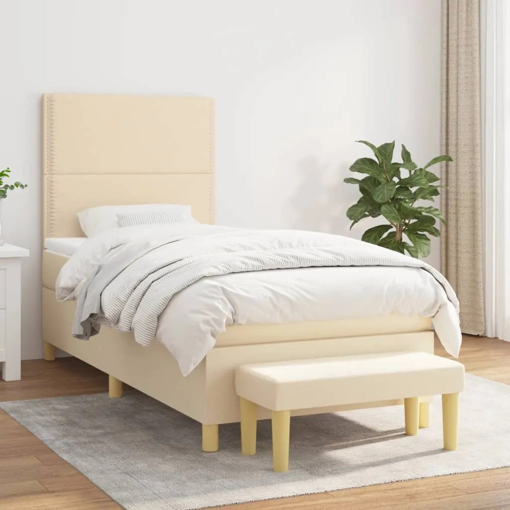 vidaXL Κρεβάτι Boxspring με Στρώμα Κρεμ 90x190 εκ.Υφασμάτινο