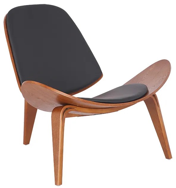 Πολυθρόνα Vilma PU μαύρο- plywood καρυδί 90x73x75εκ