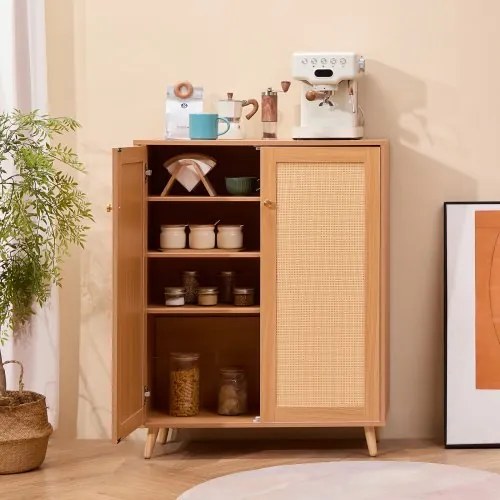 VEVOR Rattan Shoe Cabinet 5 Tiers Shoe Organizer 2 Doors &amp; Adjustable Shelves
