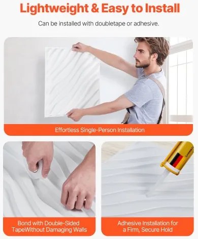 VEVOR 3D Wall Panels 12-Pack 19.7x19.7&#039;&#039; PVC 32 Sq.Ft Coverage Wave Matte White