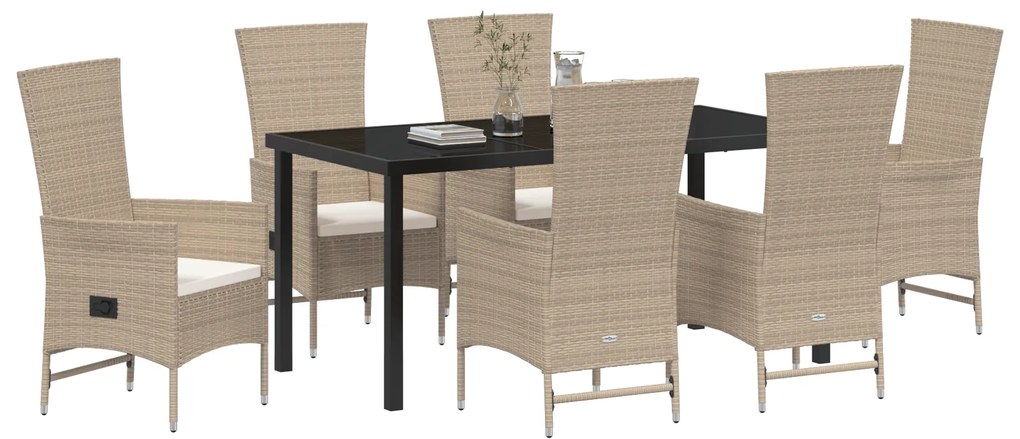 vidaXL Σετ Εξωτερικών Καθισμάτων με μαξιλάρι 7 pcs Μπέζ, Κρέμες Λευκό