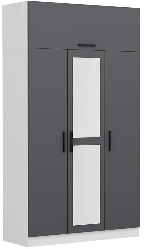 Ντουλάπα Τρίφυλλη Με Πατάρι Minar 506MNR2412 135x52x255cm Anthracite-White Τρίφυλλη