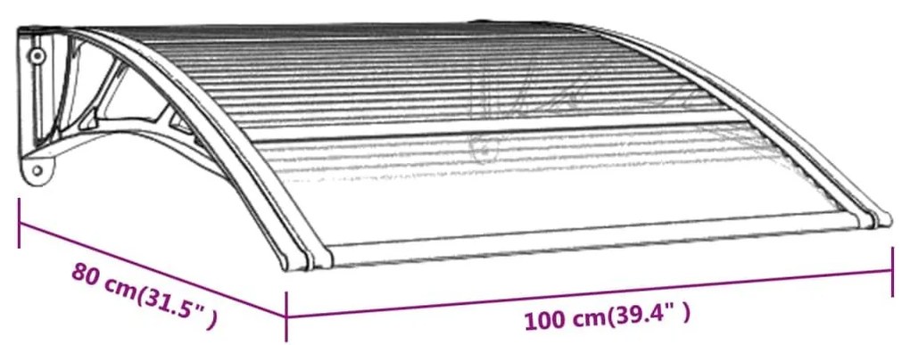 Στέγαστρο Πόρτας Γκρι &amp; Διαφανές 100 x 75 εκ. από Πολυκαρβονικό - Γκρι