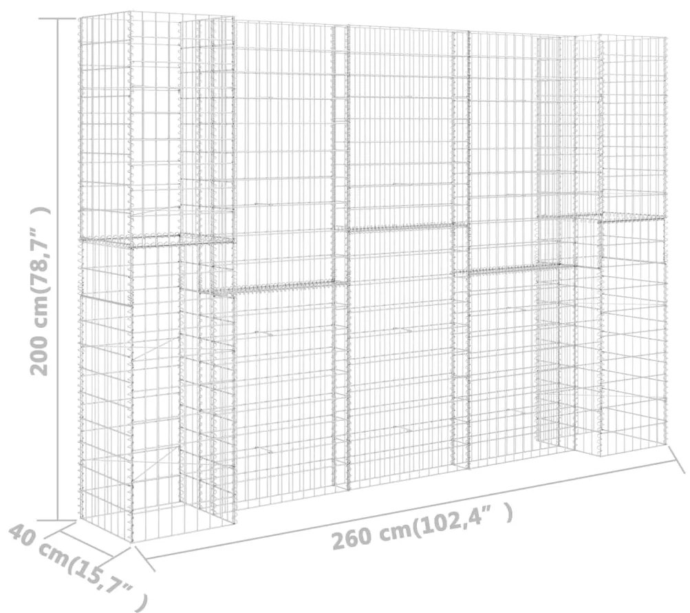 vidaXL Συρματοκιβώτιο Γλάστρα Σχήμα «Η» 260x40x200 εκ. Ατσάλινο Σύρμα