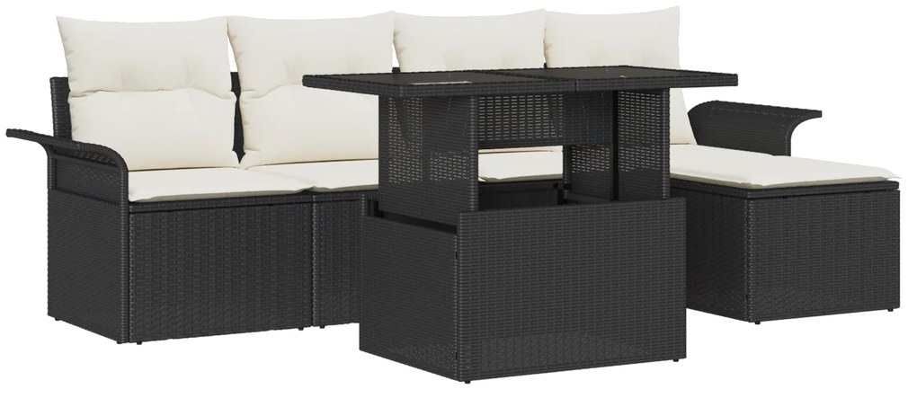 vidaXL Σετ 6 Τεμαχίων Καναπέ Κήπου με Μαξιλάρια Μαύρο Πολυ Ρατάν