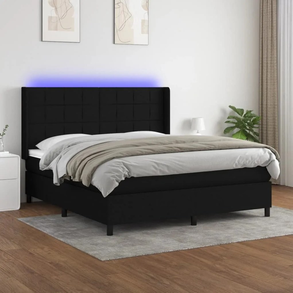 ΚΡΕΒΑΤΙ BOXSPRING ΜΕ ΣΤΡΩΜΑ &amp; LED ΜΑΥΡΟ 160X200 ΕΚ. ΥΦΑΣΜΑΤΙΝΟ 3138327