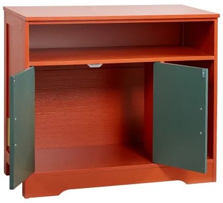 VEVOR Cat Litter Box Enclosure, 79.2 cm Hidden Litter Box Cabinet with Shelf &amp; Storage, Modern Style Indoor Cat Washroom, Wooden Kitty House Furniture End Table, Fit Most Litterboxes, Red &amp; Green