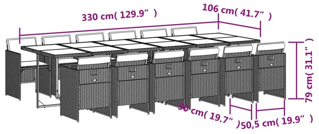 vidaXL Σετ Τραπεζαρίας Κήπου 13τεμ. Μαύρο από Συνθ. Ρατάν με Μαξιλάρια