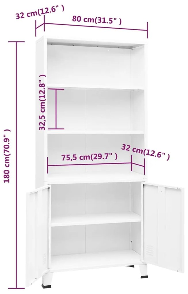 Βιομηχανική Βιβλιοθήκη Λευκή 80 x 32 x 180 εκ. Ατσάλινη - Λευκό