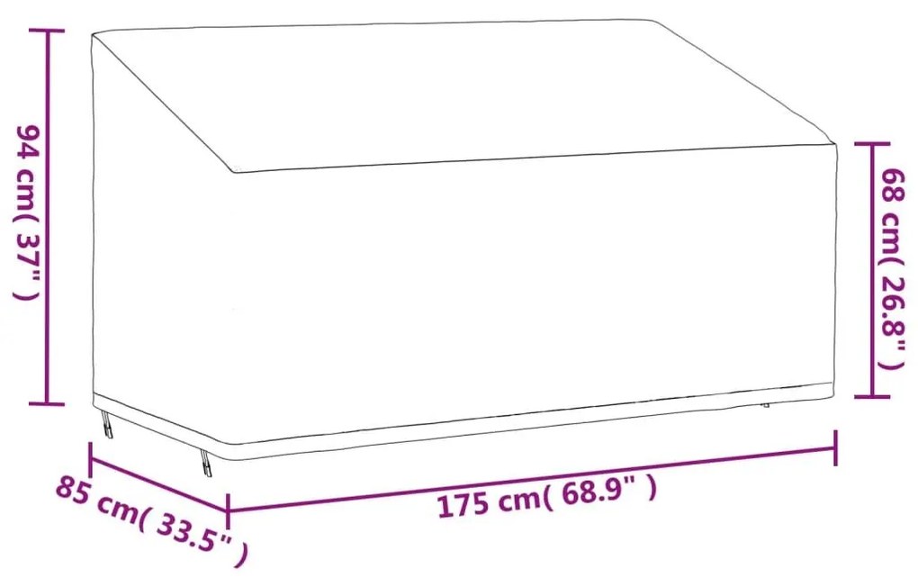 Καλύμματα Τριθέσιων Πάγκων 2 τεμ Μαύρα 175x85x68/94εκ Ύφ.Oxford - Μαύρο