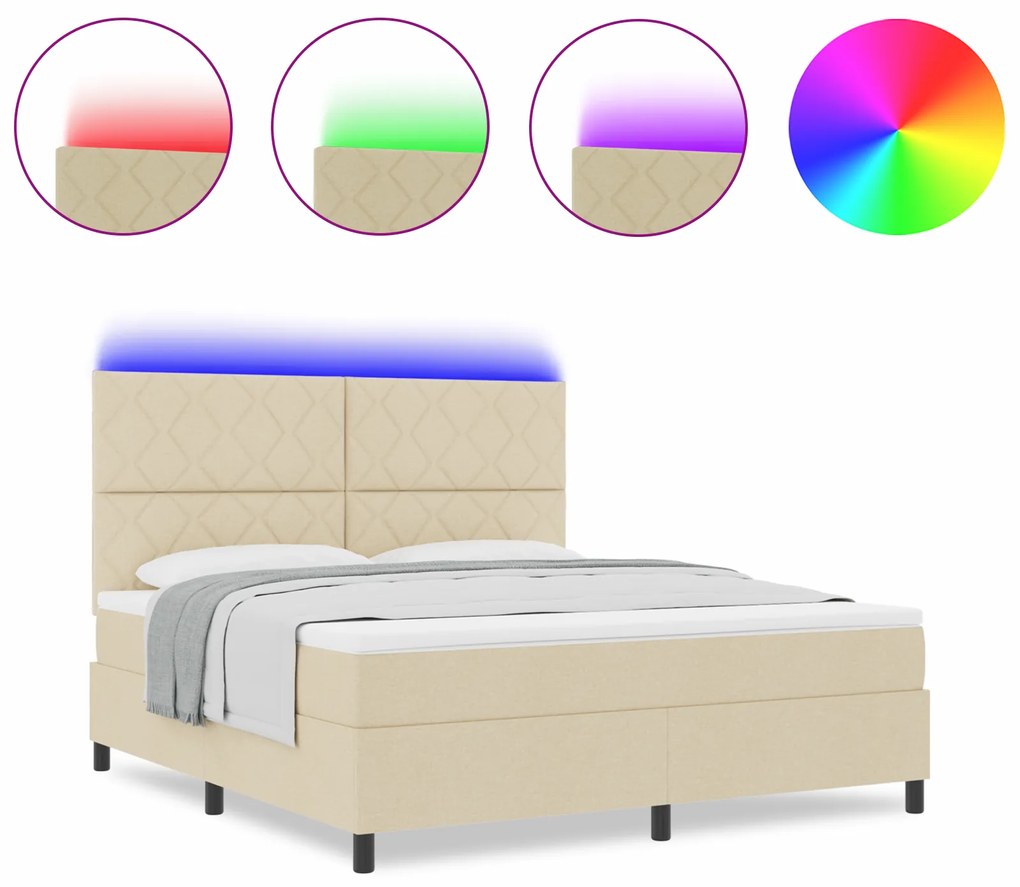 vidaXL Κρεβάτι με ελατήρια και στρώμα & LED σε κρεμ - 180 x 200 cm με υφασμάτινη βάση