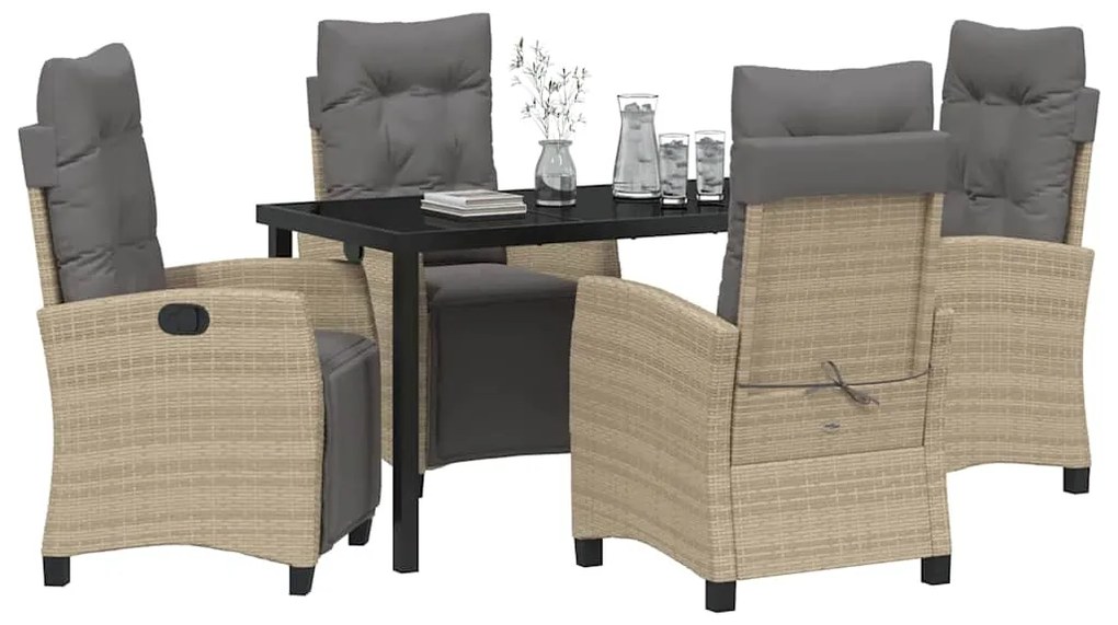 vidaXL Σέτ φαγητού για κήπο με μαξιλάρι 5 pcs Μπεζ συνθετικό ρατάν