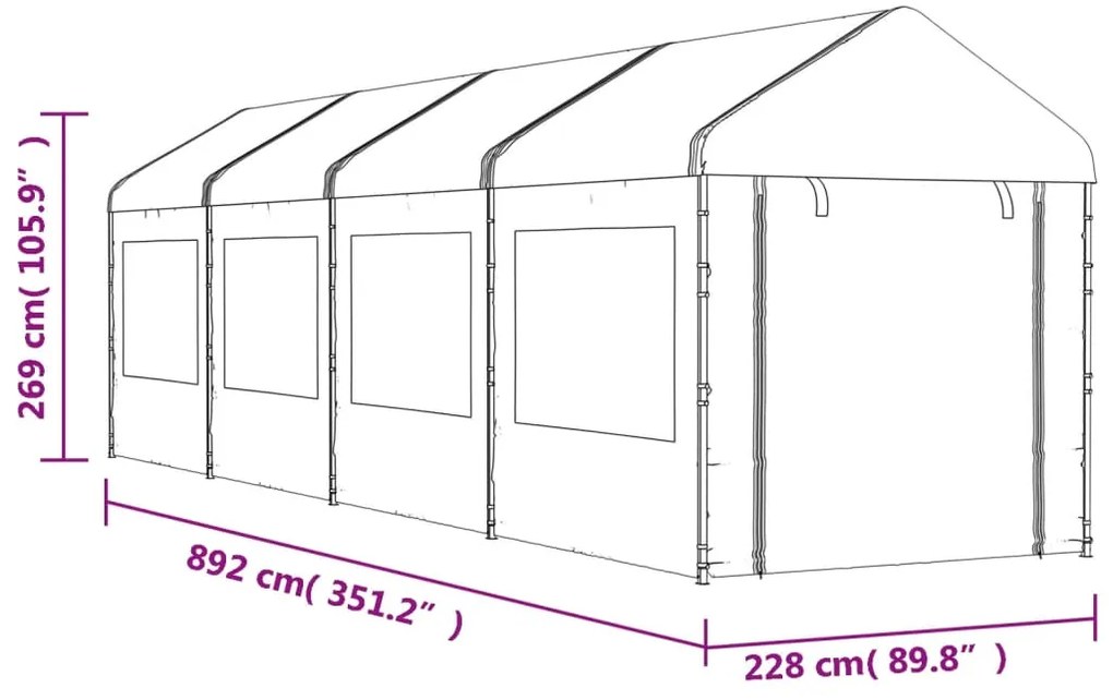 vidaXL Κιόσκι με Τέντα Λευκό 8,92 x 2,28 x 2,69 μ. από Πολυαιθυλένιο