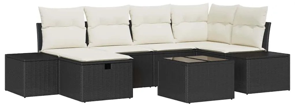 vidaXL Σετ Καναπέ Κήπου με μαξιλάρι 7 pcs Μαύρο Πολυ ράταν