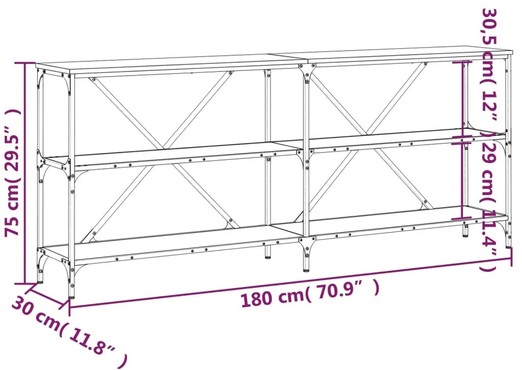 Τραπεζάκι Κονσόλα Sonoma Δρυς 180x30x75 εκ. Επεξ. Ξύλο/Σίδηρος - Καφέ