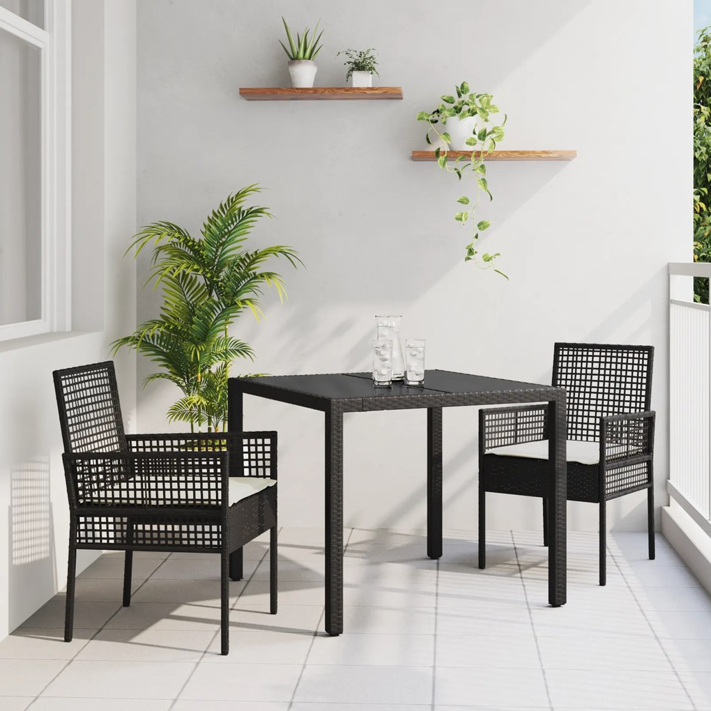 vidaXL Σέτ φαγητού για κήπο 3 pcs Μαύρο 90 x 90 x 75 cm
