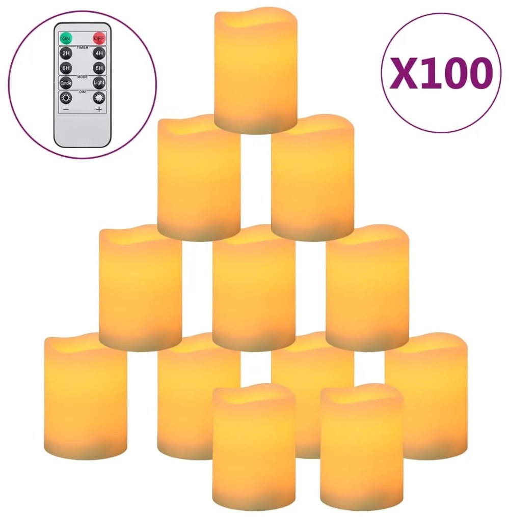 vidaXL Κεριά LED Χωρίς Φλόγα 100 τεμ Θερμό Λευκό Φως & Τηλεχειριστήριο