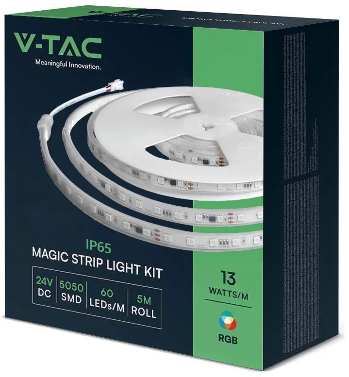 V-TAC Κιτ Ταινίας Magic LED RGB WiFi-Bluetooth 24V DC 13W SMD 5050 60LEDs/m 120° IP65 με Τηλεχειριστήριο και Τροφοδοτικό 23146 (5μέτρα)