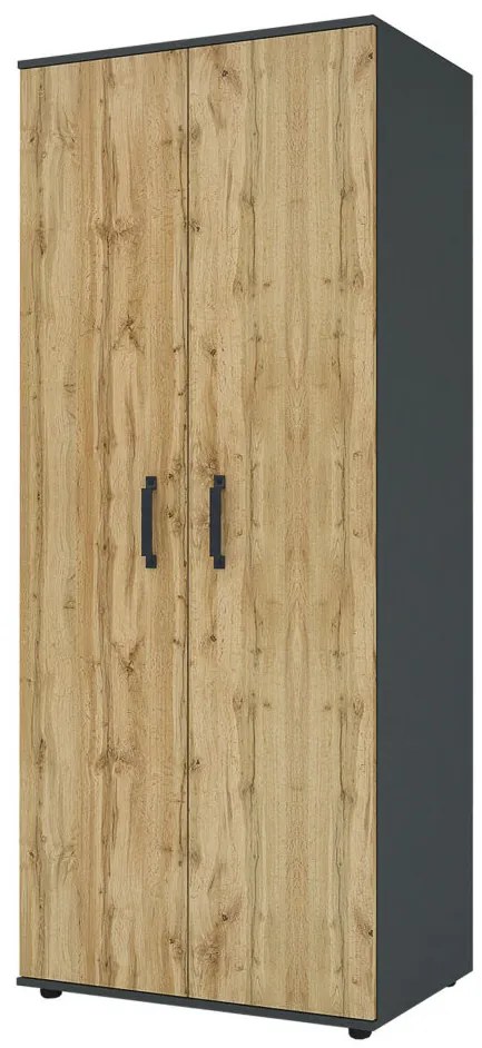 Ντουλάπα Ρούχων Δίφυλλη Lenia 80x193x52 Ανθρακί + Oak Wotan - GRA439