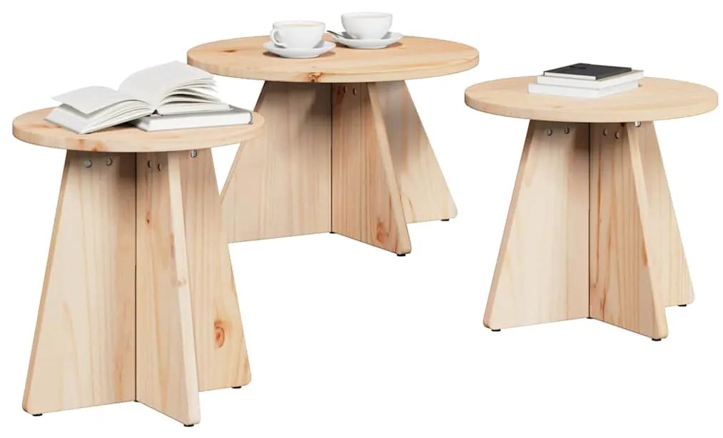 vidaXL Τραπεζάκι σαλονιού 3 pcs Φυσικό 49 x 49 x 30 εκ.