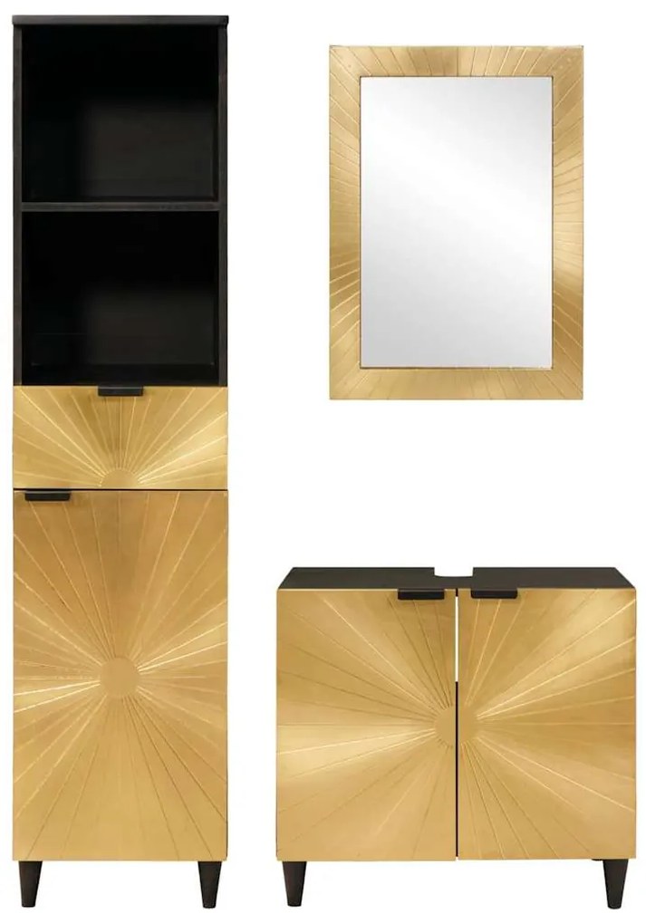 vidaXL Σετ επίπλων μπάνιου 3 pcs Μαύρο και Χρυσό 38 x 33 x 160 εκ.