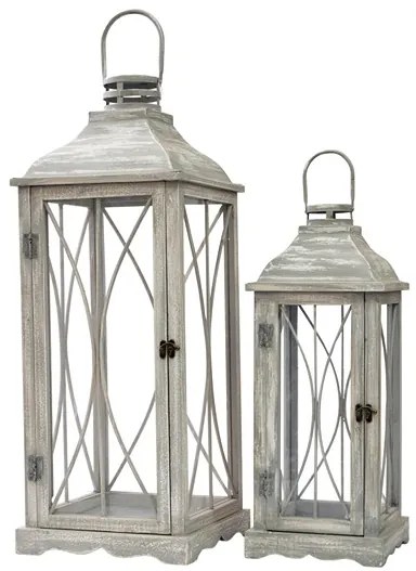 Φανάρι Σετ 2τμχ Ξύλινο Γκρι 28x28x73εκ.-21x21x52,5εκ. Zen Collection 24.17.49796
