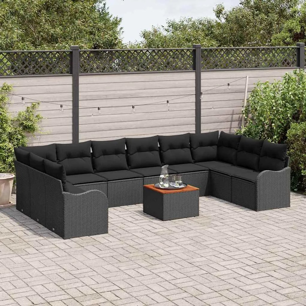 vidaXL Σετ Καναπέ Κήπου 11 pcs Μαύρο Πολυ ράταν