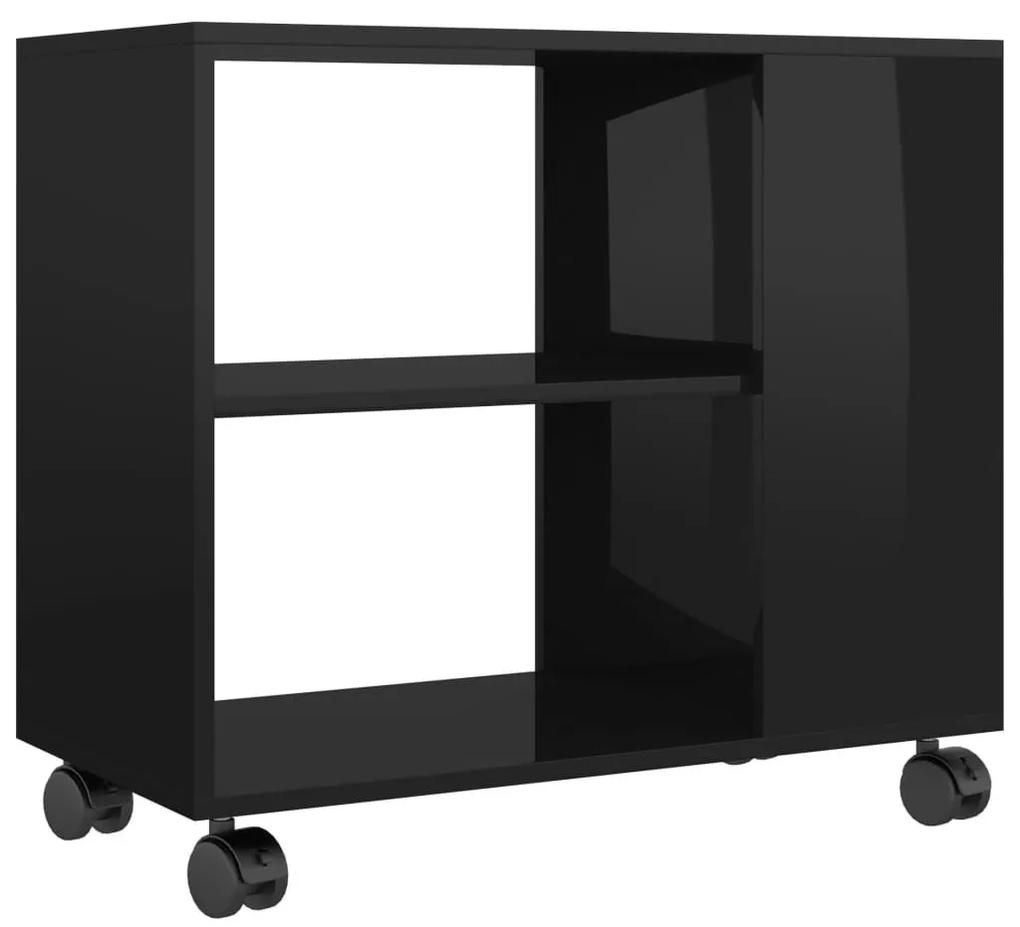Τραπέζι Βοηθητικό Γυαλιστ.Μαύρο 70x35x55 εκ. Επεξεργασμένο Ξύλο - Μαύρο