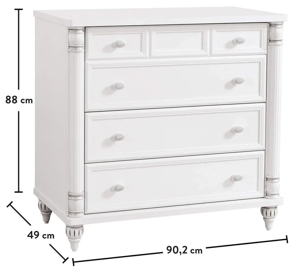 Παιδική συρταριέρα ROMANTIC  Λευκό χρώμα  RO-1201  90x49x88εκ. Cilek