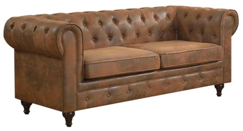 Καναπές 3θέσιος Chesterfield Ύφασμα Καφέ Camel 190x82x77cm