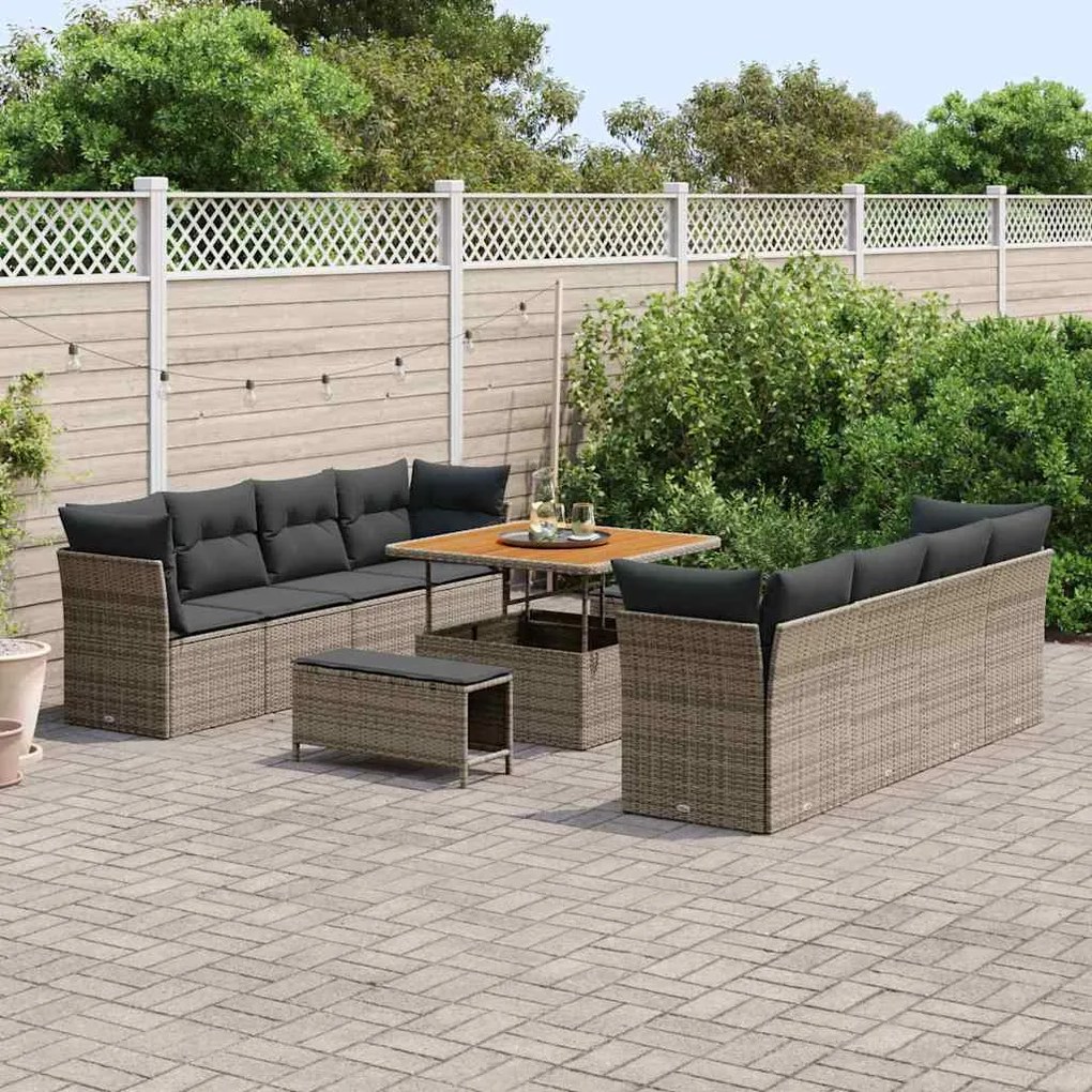 vidaXL Σετ Καναπέ Κήπου με μαξιλάρι 11 pcs Γκρι 100 x 100 x 71 cm