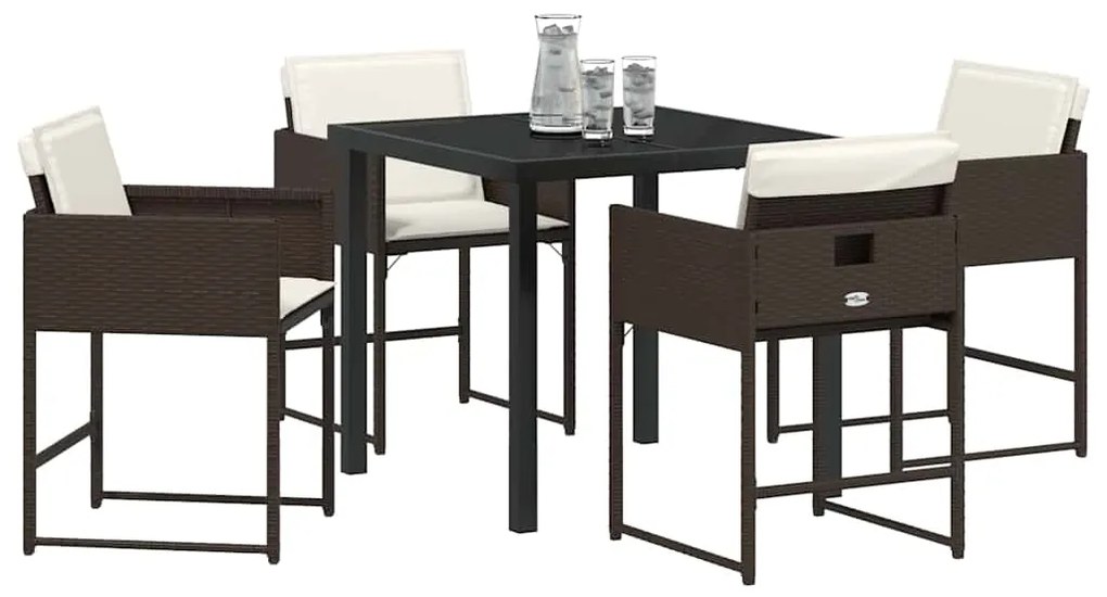vidaXL Σέτ φαγητού για κήπο με μαξιλάρι 5 pcs Καφέ Πολυ ράταν