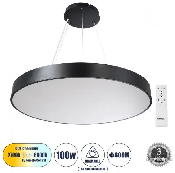 Κρεμαστό Φωτιστικό Οροφής 100W CCT Dim Φ80cm Αλουμίνιο Globostar 61204 Μαύρο