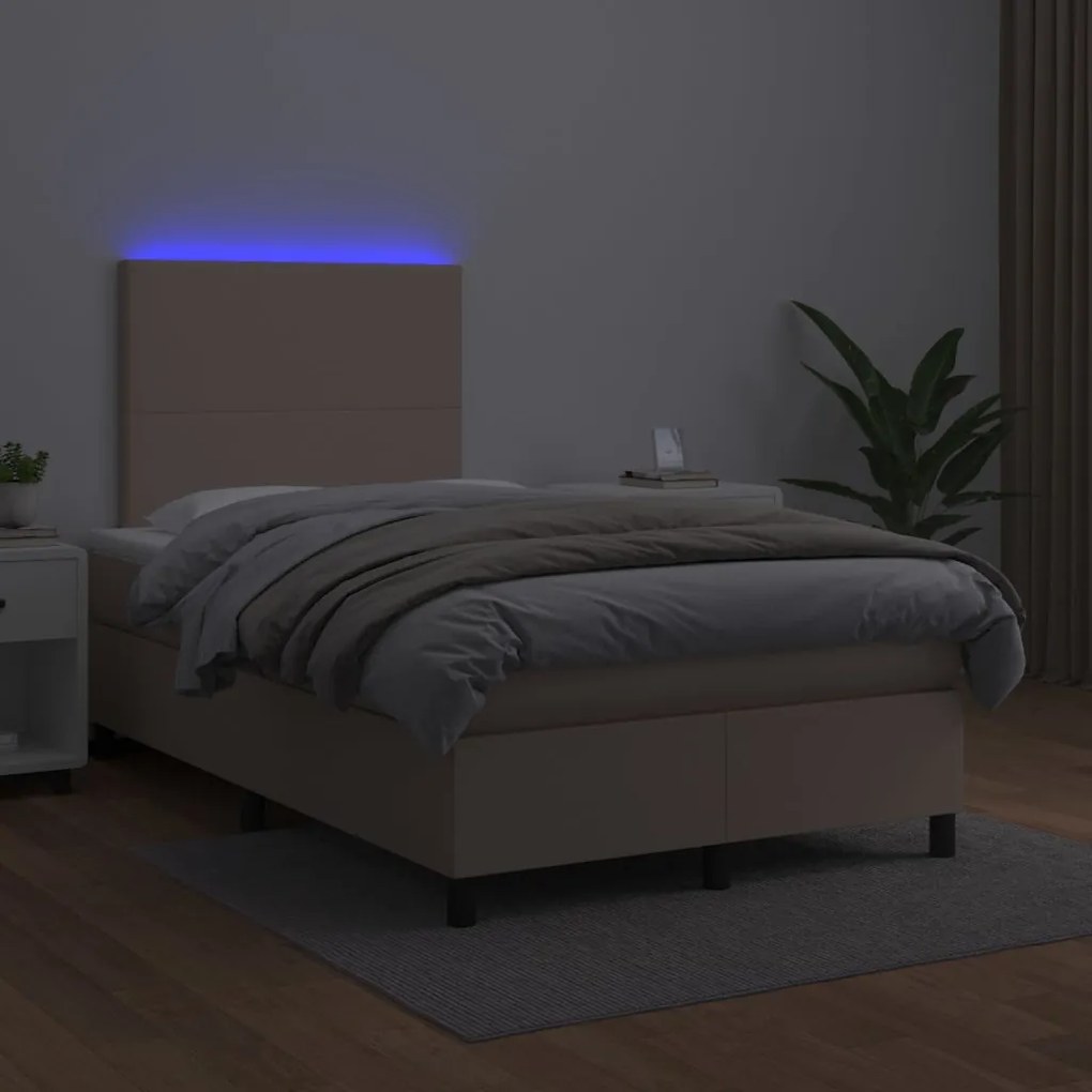 vidaXL Κρεβάτι Boxspring Στρώμα&LED Καπουτσίνο 120x200 εκ. Συνθ. Δέρμα