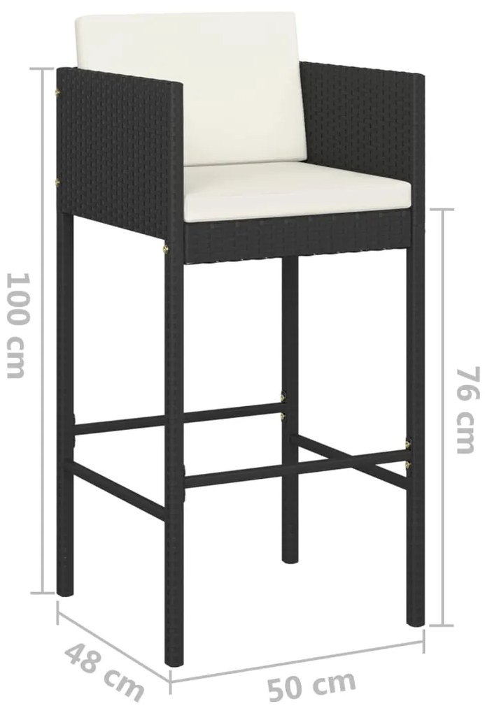 vidaXL Σκαμπό Μπαρ 2 τεμ. Μαύρο από Συνθετικό Ρατάν με Μαξιλάρια